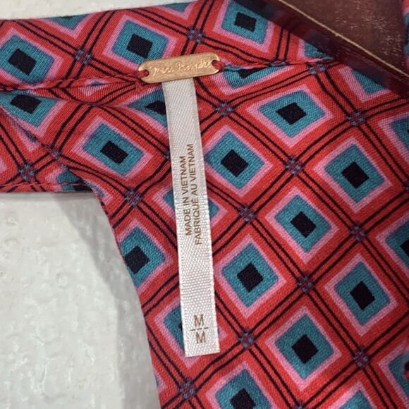 Free People Red Pink Blue Black Open Back Mini Dress Size Medium - Picture 13 of 14